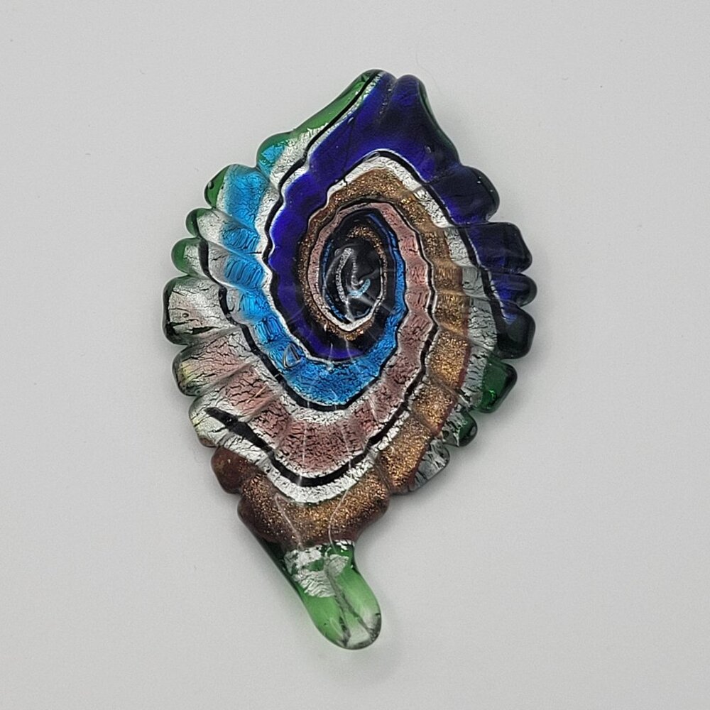 Dichroic Art Glass Pendant Leaf Shape Large Colorful Detailed Spiral Swirl